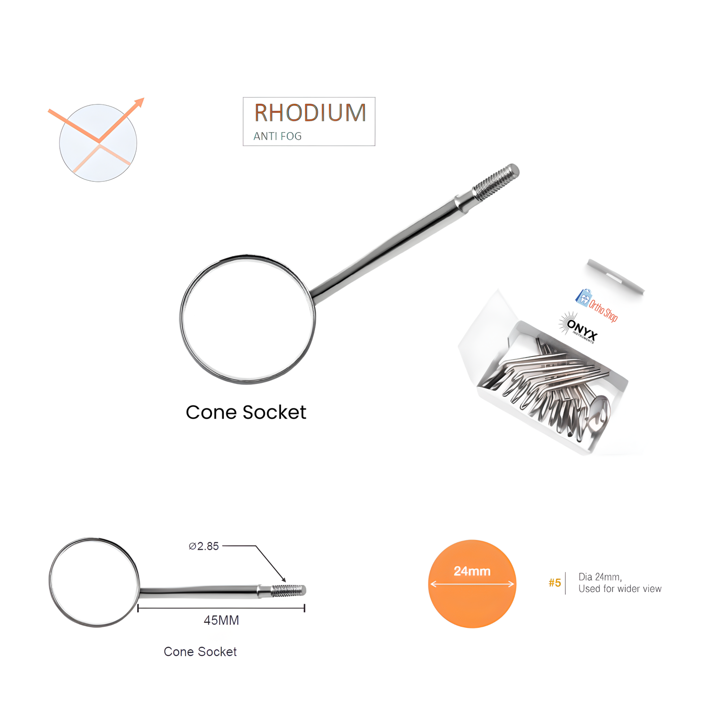 Dental-Mouth-Mirror-Head-#5-Cone-Socket-Box-Of-12