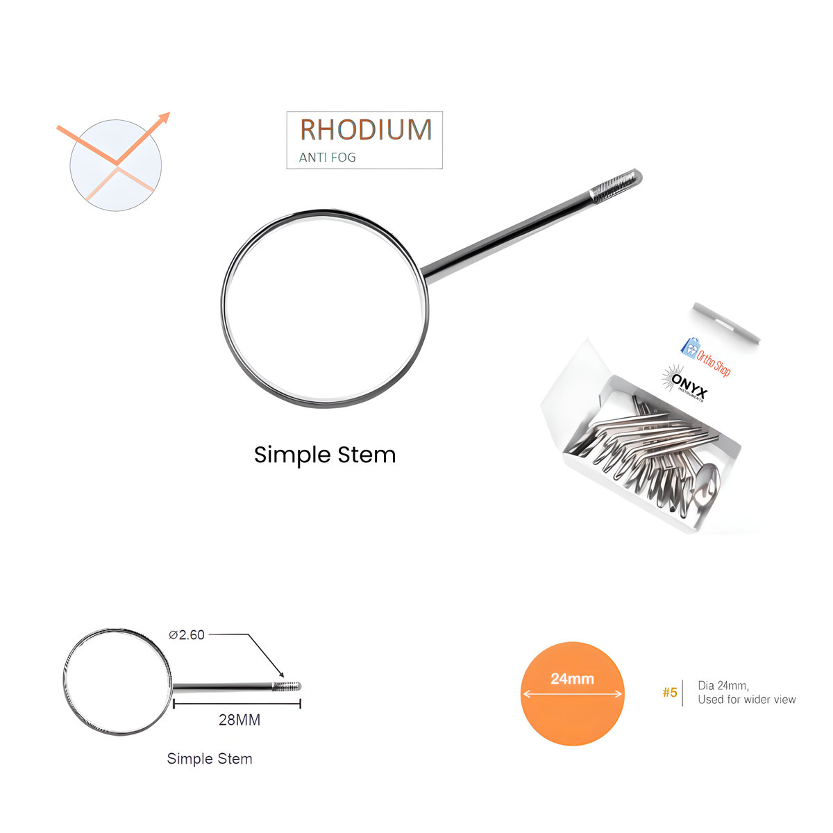 Dental-Mouth-Mirror-Head-#5-Simple-Stem-Box-Of-12